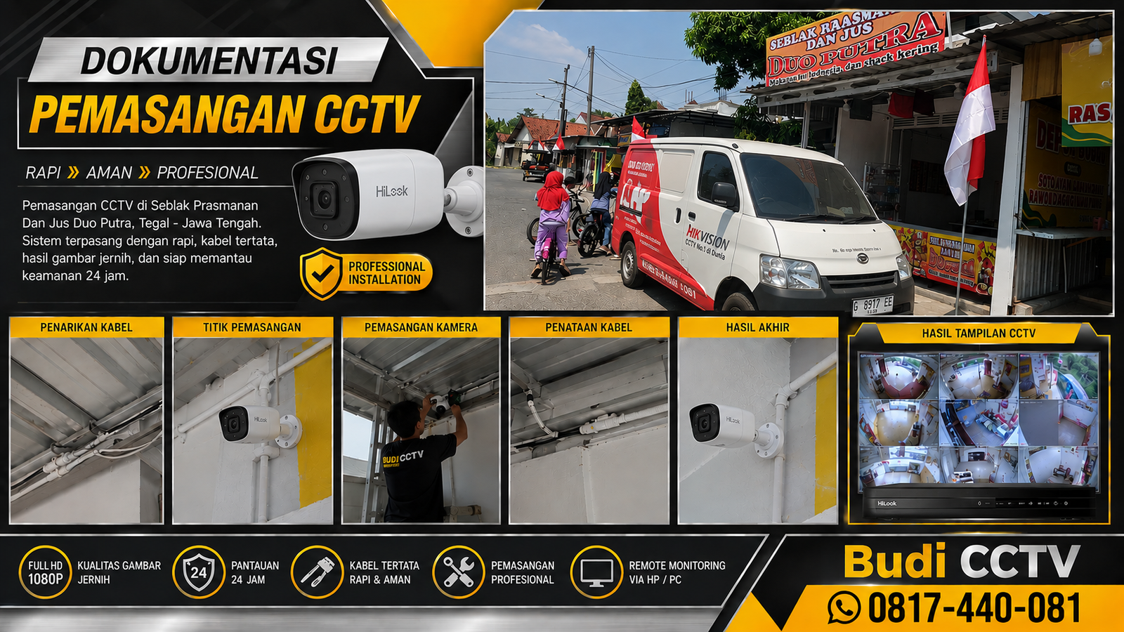 Instalasi CCTV HiLook Cegah Pencurian di Warung Seblak Tegal