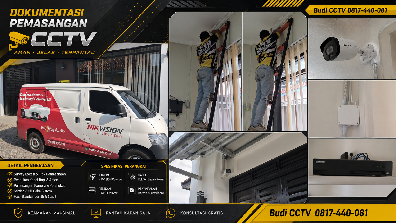 Pemasangan CCTV Hikvision Smart Hybrid Light di Area Kost Desa Bongkok Tegal